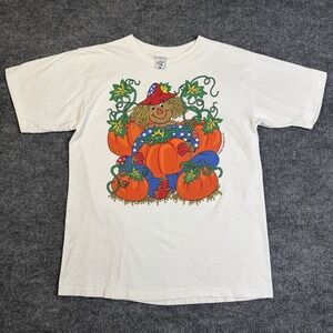 Vintage 90s Scarecrow Pumpkin T Shirt Mens Large Single Stitch USA Made